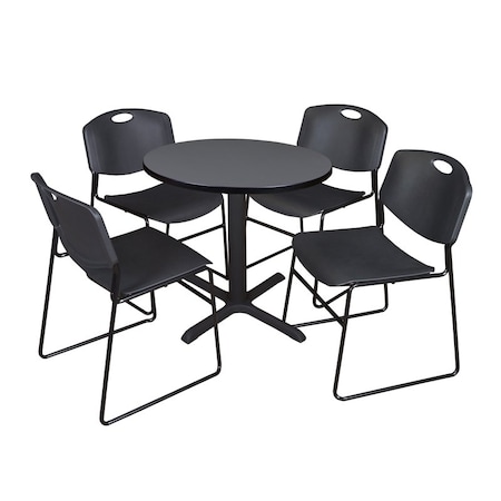 Cain Cain Round Table & Chair Set, Wood, Metal, Polypropylene Top, Grey TB30RNDGY44BK